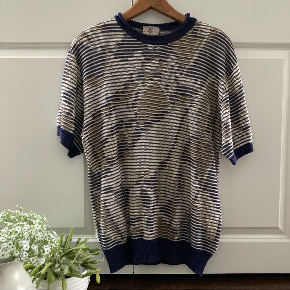 Vintage Flax Blend Knit Short Sleeve Pullover